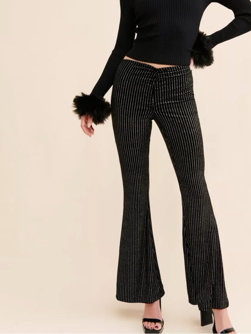 Urban outfitters high waisted sparkly velour pinstripe flare pants